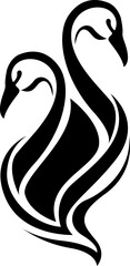 Black swan tattoo, tattoo illustration, vector on a white background.