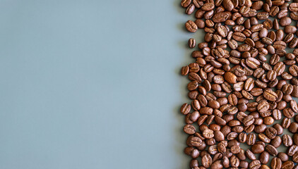 Coffee beans on green background  close up