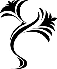 Black flower tattoo, tattoo illustration, vector on a white background.