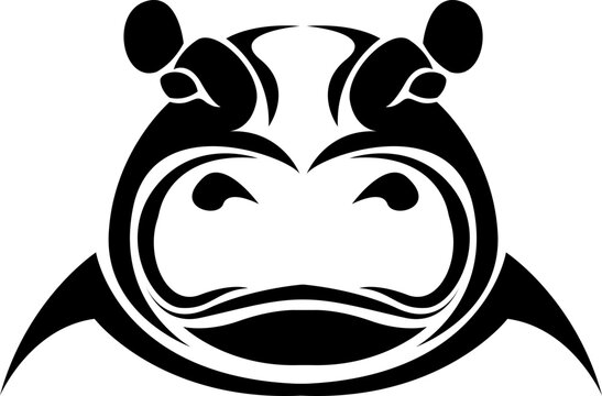 recommend clip art: Black hippo tattoo, tattoo illustration, vector on a white background.