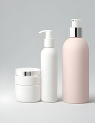 high-quality images of blank beauty products, such as bottles and containers, ideal for graphic designers looking to create mockups for cosmetic packaging."