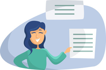 Girl with documents, illustration, vector on a white background.