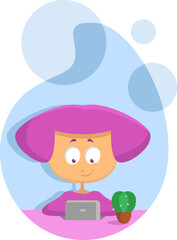 Girl with short pink hair, illustration, vector on a white background.