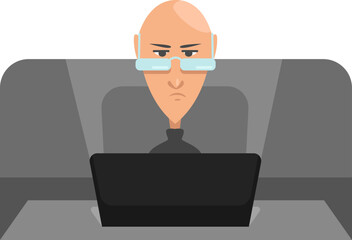 Bald boss with glasses, illustration, vector on a white background.