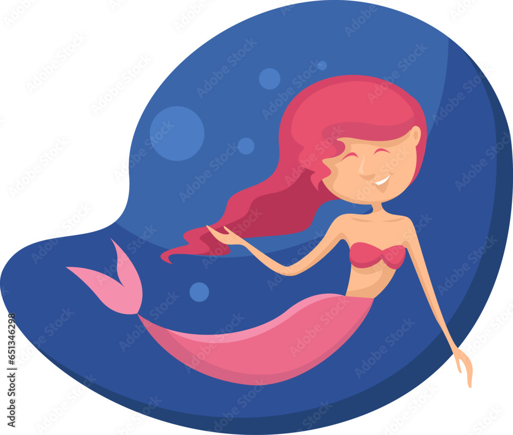 Sticker mermaid in the ocean, illustration, vector on a white background.