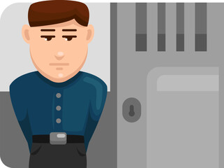 Guard in prison, illustration, vector on a white background.