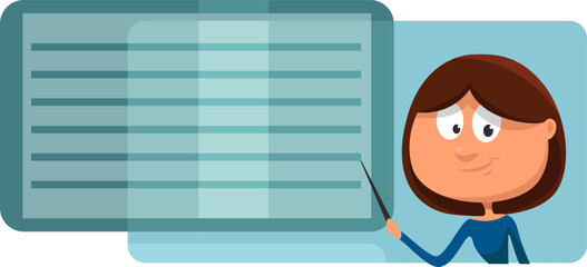Woman giving lecture, illustration, vector on a white background.