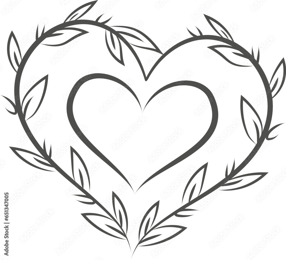 Sticker heart leaves tattoo , illustration, vector on a white background.