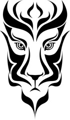 Lion face tattoo , illustration, vector on a white background.