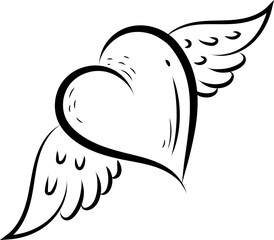 Heart with wings tattoo , illustration, vector on a white background.