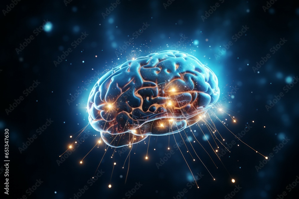 Poster abstract human brain. concept of neurons and insight. background with selective focus and copy space