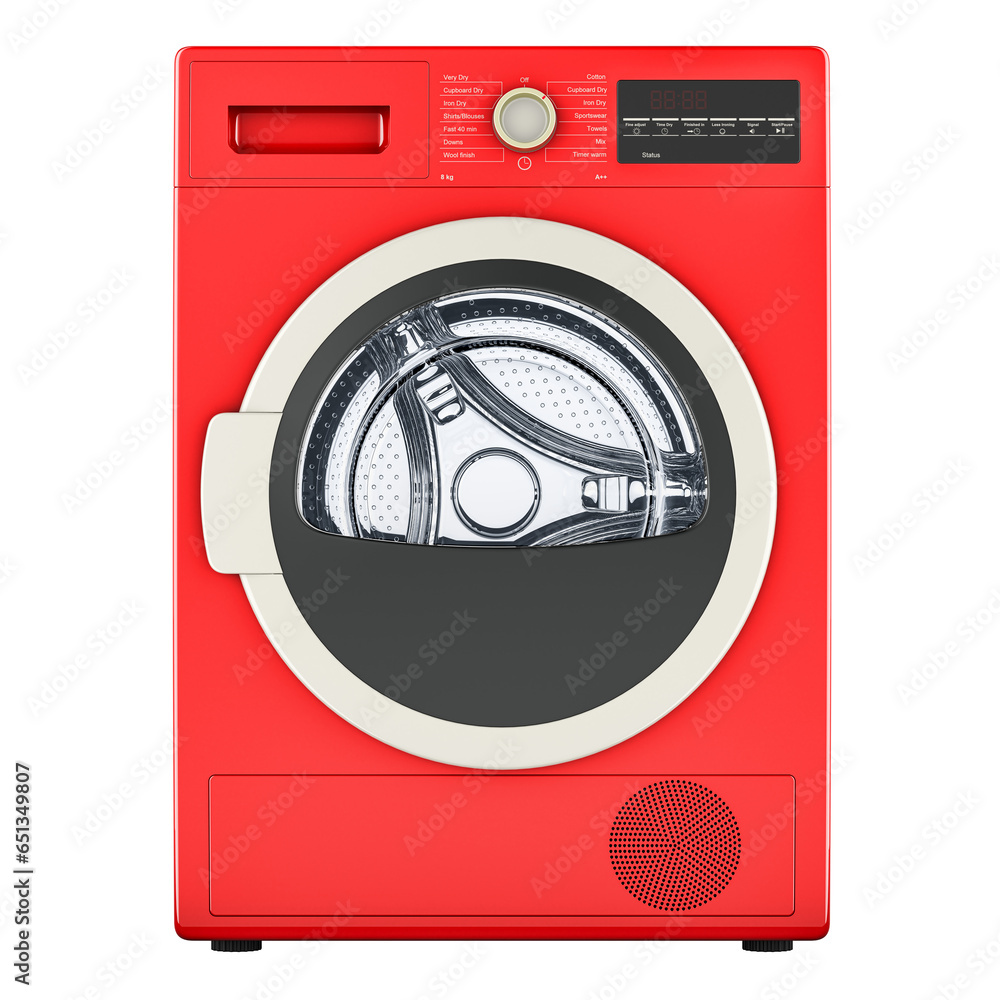 Poster clothes dryer, dryer machine with front load, 3d rendering isolated on transparent background