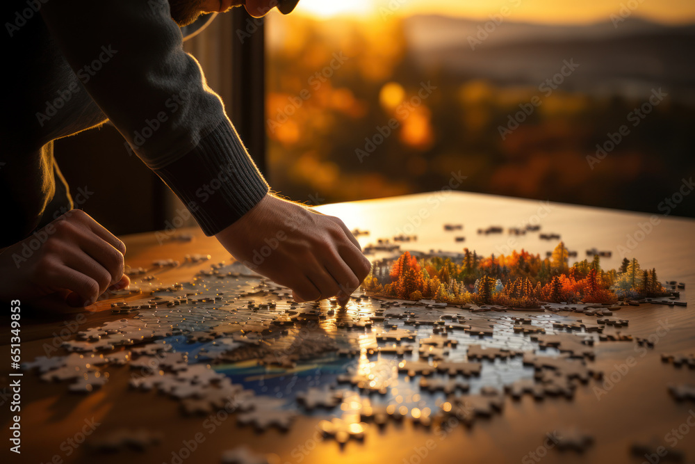 Poster a person completing a puzzle, representing the gradual process of recovery from isolation's effects.