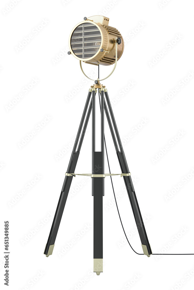 Aufkleber retro spotlight on tripod, 3d rendering isolated on transparent background
