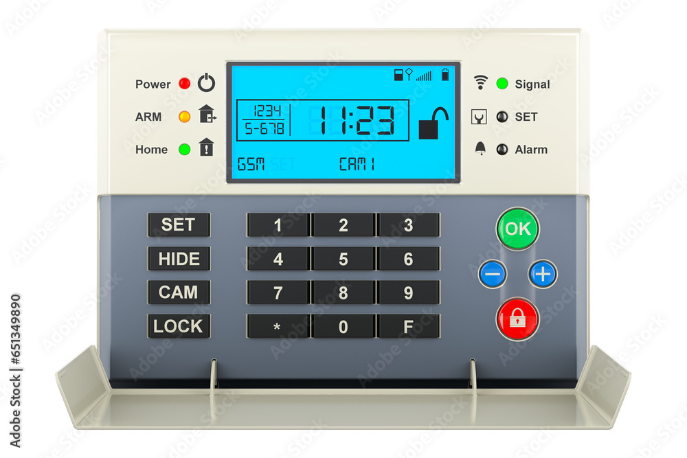 Poster security alarm system, home burglar security, 3d rendering isolated on transparent background