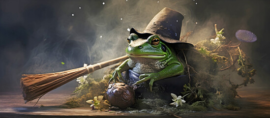 witches frog and potions.AI generated. - obrazy, fototapety, plakaty