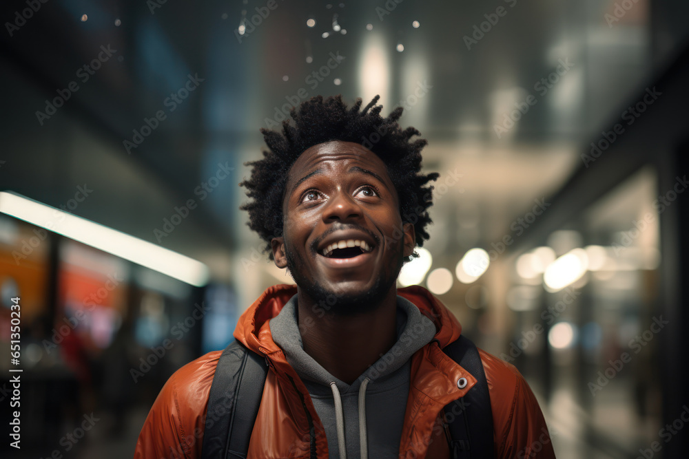 Poster a close-up of a consumer's face expressing delight after a positive shopping experience. generative 