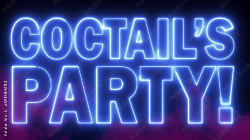 Poster cocktail party text font with light. luminous and shimmering haze inside the letters of the text coc