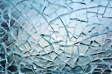 A shattered glass window up close