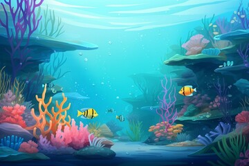 Fototapeta na wymiar An underwater background featuring different sea views, scenes, cute fishes, and underwater animals. Generative AI