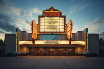 A retro movie theater marquee with a modern twist, showcasing a blend of old and new in cinema....
