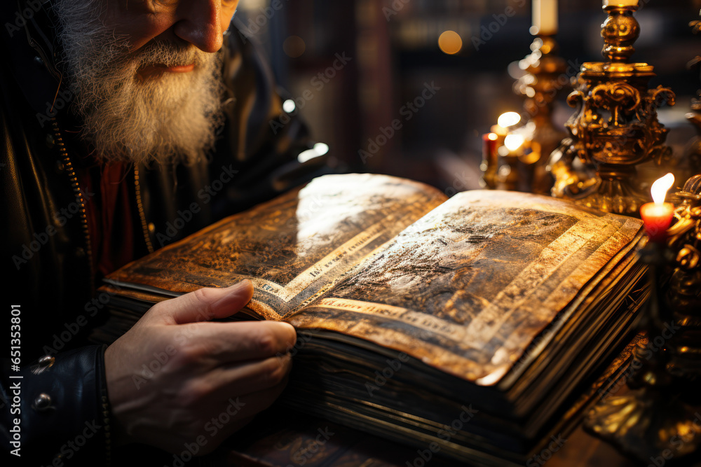 Poster a close-up of a philosopher's hand holding a book with ancient philosophical texts, representing the