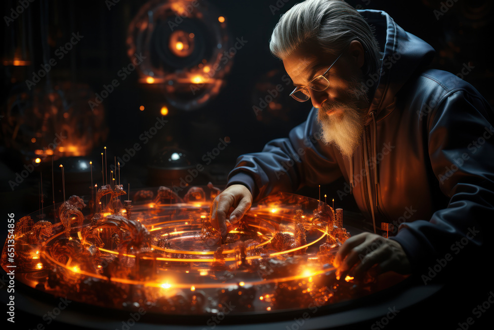 Poster a quantum physicist in a lab, conducting experiments on the behavior of subatomic particles. generat