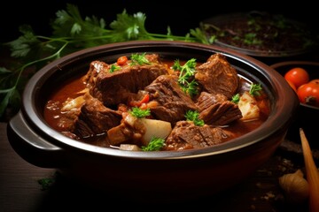 Fototapeta premium Savory Delight: A Mouthwatering Capture of Hachee, the Traditional Dutch Beef Stew