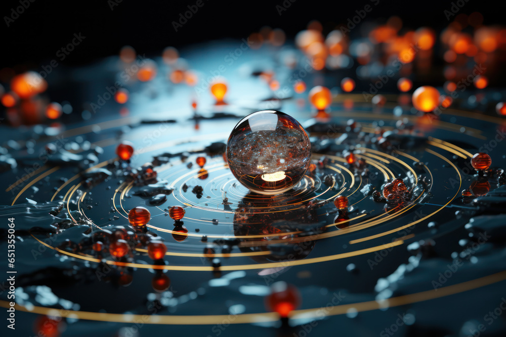 Poster a quantum particle in a superposition of states, symbolizing the inherent uncertainty in quantum mea
