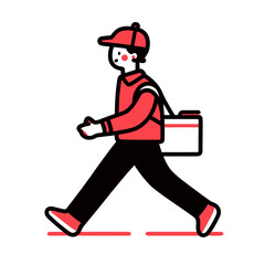 Courier person vector icon in minimalistic, black and red line work, japan web