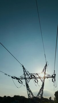 high voltage wire power supply line, electricity transmission, vertical video