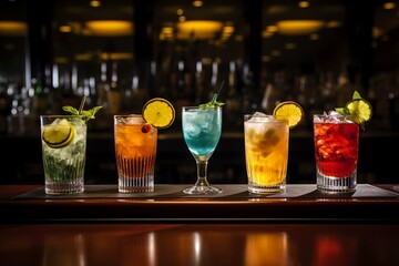 Classic cocktails at bar counter. Generative AI