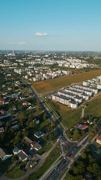 residential Wrotkow district with buildings and park, Lublin, vertical video