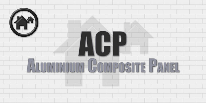 ACP Aluminium Composite Panel. An Acronym Abbrevation of a term from the construction industry.Illustration isolated on a background consisting of a wall of gray stones.