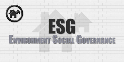 ESG Environment Social Governance. An Acronym Abbrevation of a term from the construction industry.Illustration isolated on a background consisting of a wall of gray stones.