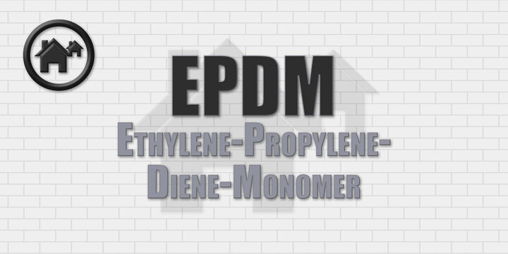 EPDM Ethylene-Propylene-Diene-Monomer. An Acronym Abbrevation of a term from the construction industry.Illustration isolated on a background consisting of a wall of gray stones.