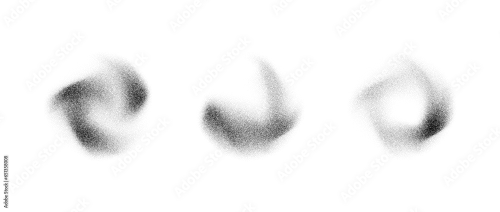Poster abstract fluid stippled gradient elements. noise grain texture stains shape set. black and white dot