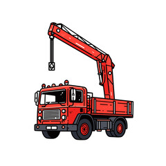 Naklejka premium Crane truck vector icon in minimalistic, black and red line work, japan web
