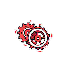 Gears vector icon in minimalistic, black and red line work, japan web