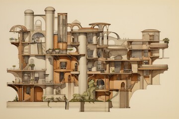 Architectural plans for a residential building. Generative AI
