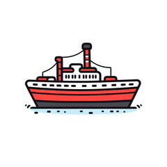 Obraz premium Ship vector icon in minimalistic, black and red line work, japan web