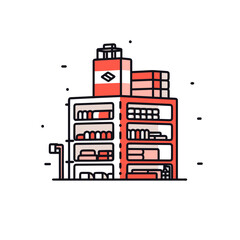 Stockroom vector icon in minimalistic, black and red line work, japan web