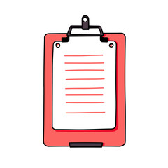 Clipboard with checklist vector icon in minimalistic, black and red line work, japan web