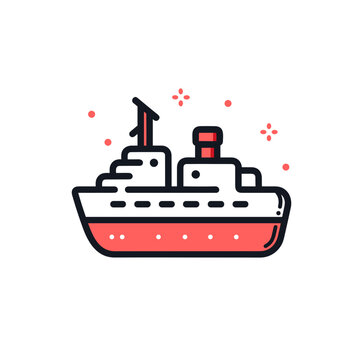 Ship vector icon in minimalistic, black and red line work, japan web