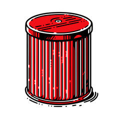 Oil filter vector icon in minimalistic, black and red line work, japan web