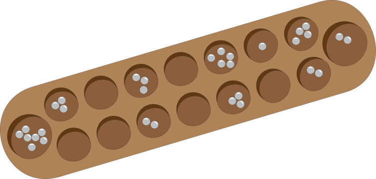 Vector illustration of Malaysian Traditional games Congkak with marble inside. Southeast Asian mancala