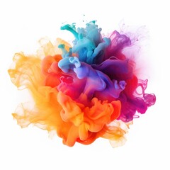 A very colorful burst smoke, with the colors of the rainbow, isolated on white background