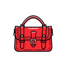 Leather Bag vector icon in minimalistic, black and red line work, japan web