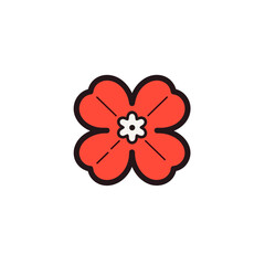 Flower-shaped bead vector icon in minimalistic, black and red line work, japan web