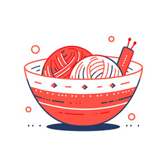 Yarn bowl vector icon in minimalistic, black and red line work, japan web